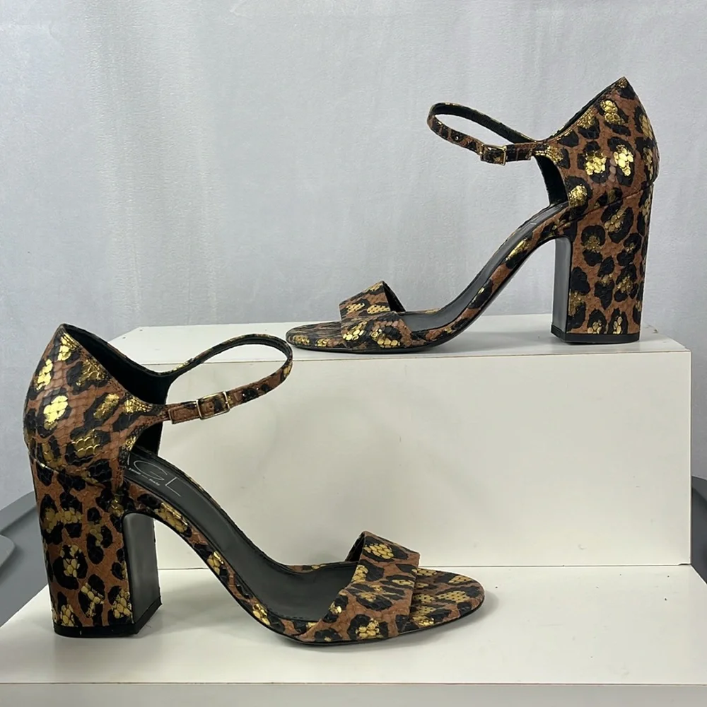 AGL‎ Attilio Giusti Leombruni  Snake Embossed Leopard Print Sandal Heel.
